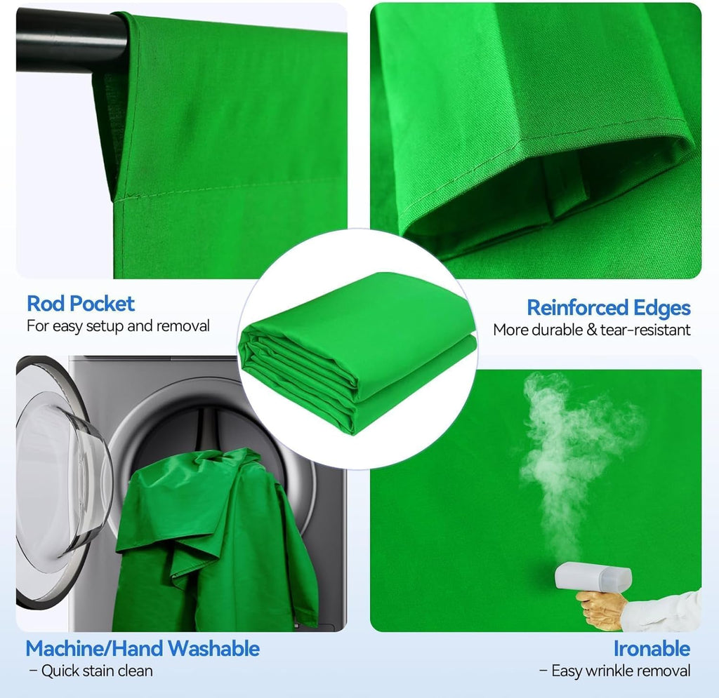 Photo Video Studio 8.5 X 10Ft Green Screen Backdrop Stand Kit, Photography Background Support System with 10 X12Ft 100% Cotton Muslin Chromakey Backdrop